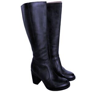 BORN Malika Block Heel Tall Leather Boots Size 39.5 Black F/G NIB